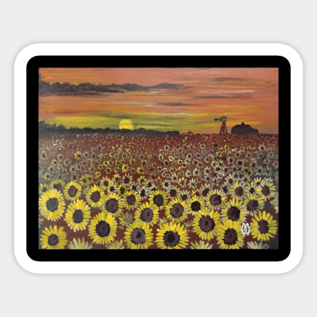 In the Sunflower Field at Sunset Sticker by Matt Starr Fine Art